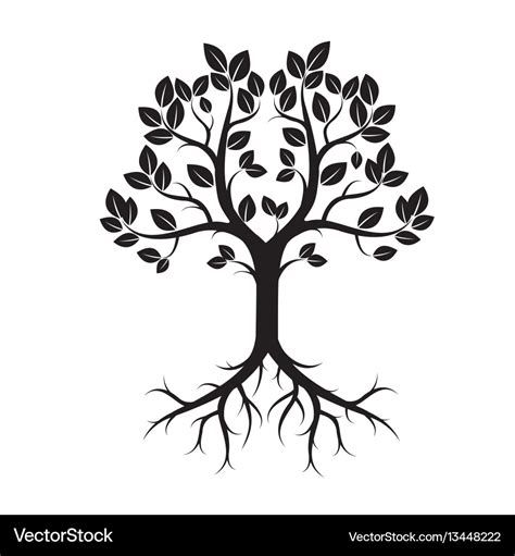 Black Tree With Roots Royalty Free Vector Image