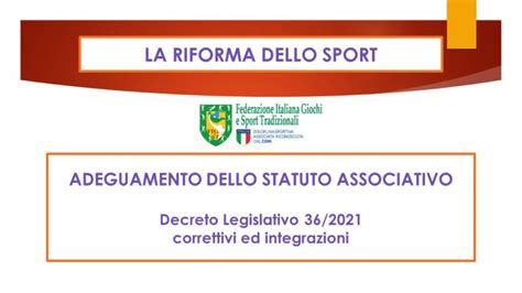 Riforma Dello Sport E Adeguamento Statuto Figest