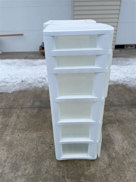 PAIR OF PLASTIC STORAGE DRAWER BINS ON WHEELS