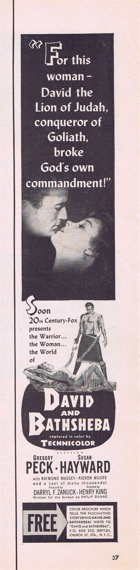 David And Bathsheba Original Vintage Smaller Movie Ad With Gregory