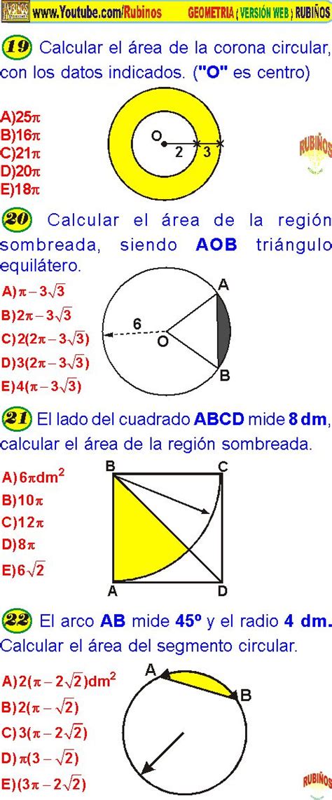 Reas De Regiones Circulares Ejercicios Y Fichas De Geometria Practicar