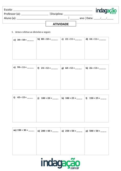 Atividade Matemática 5º Ano Divisão Com Dois Algarismos No Divisor