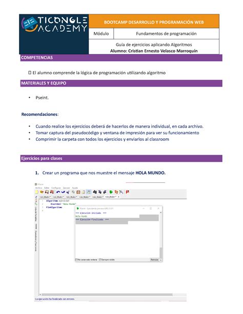 Guia de Ejercicios Pseint BOOTCAMP DESARROLLO Y PROGRAMACIÓN WEB