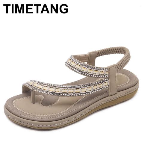 TIMETANG 2018 Neue Ethnische Weibliche Sandalen Strass Böhmen Große