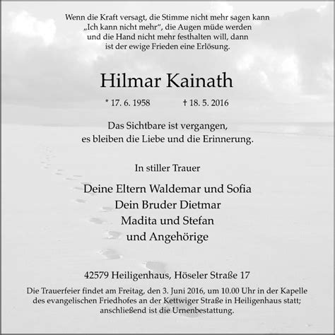 Traueranzeigen Von Hilmar Kainath Trauer In Nrw De