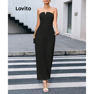 Lovito Elegant Plain Pleated Jumpsuit For Women L Ed Lovito