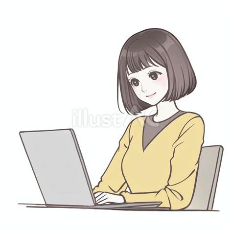 パソコンで作業をする女性イラスト No 23623759／無料イラストフリー素材なら「イラストac」