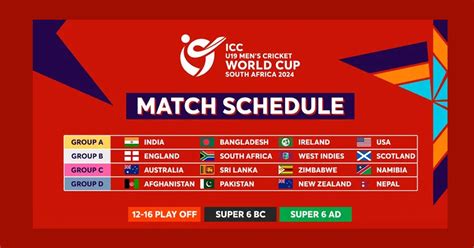 Icc Releases Revised Schedule For U19 Mens Cricket World Cup 2024 In