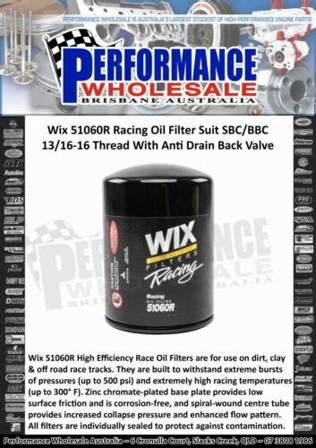 Wix Racing Oil Filter Sbc Bbc Chev Long Type With Anti Drain Back Valve