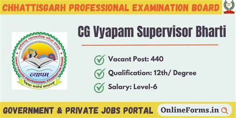 Cg Vyapam Supervisor Bharti Admit Card For Vacancies