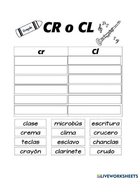 Palabras Con CL Y CR Interactive Worksheet Speech And Language