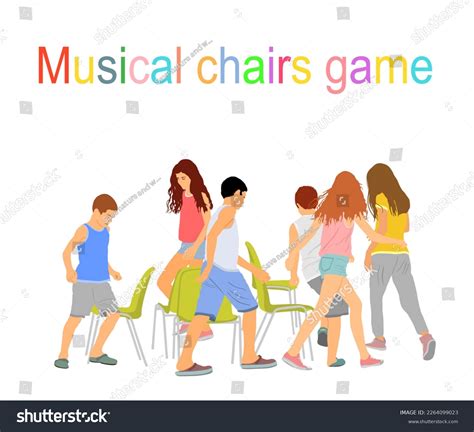 Children Playing Musical Chairs Game Vector เวกเตอร์สต็อก ปลอดค่า