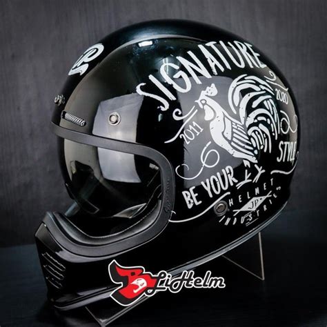 Jual JPX HELM JP SIGNATURE SG 05 BLACK WHITE RETRO CLASSIC DDRING