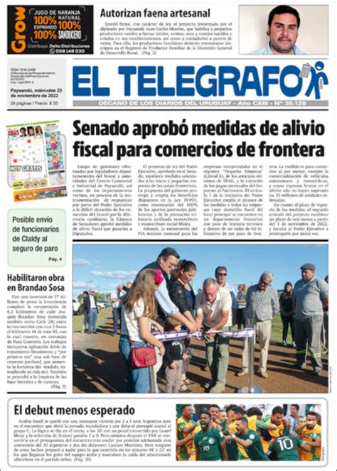 Newspaper El Telégrafo (Uruguay). Newspapers in Uruguay. Wednesday's edition, November 23 of ...