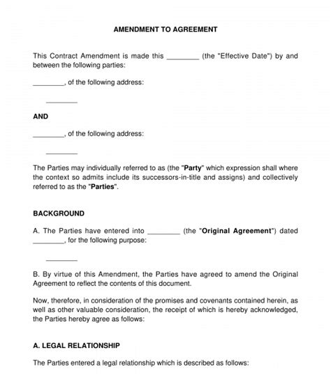 Contract Amendment Free Sample Template