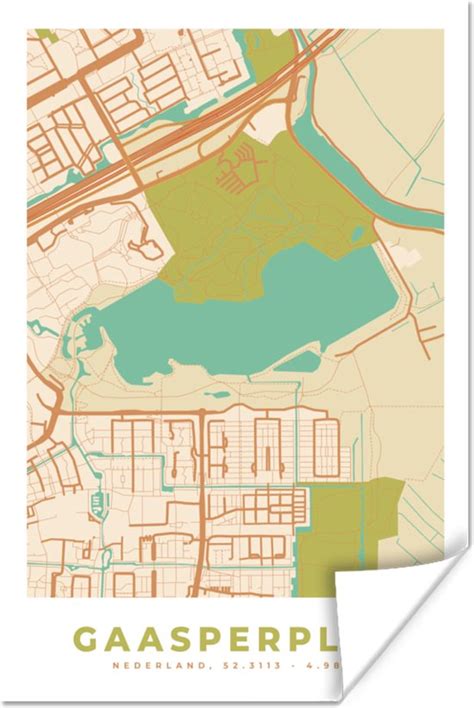 Poster Vintage Gaasperplas Stadskaart Kaart Plattegrond