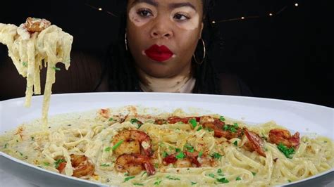 Asmr Creamy Shrimp Alfredo Pasta Recipe Mukbang No Talking Real Soun