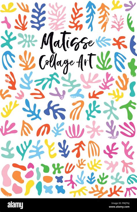 Matisse Style Collage Art Abstract Floral Cutout Shapes Set Of Vector