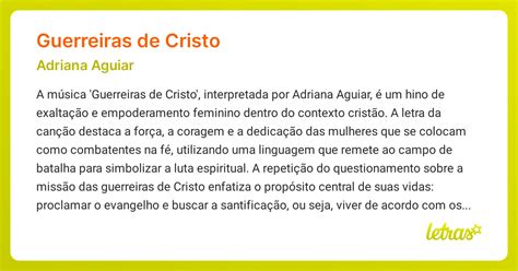 Guerreiras De Cristo - Significado da música GUERREIRAS DE CRISTO (Adriana Aguiar) - LETRAS.MUS.BR