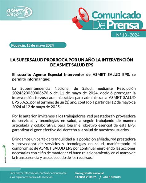 Supersalud extiende intervención de Asmet Salud EPS por un año más