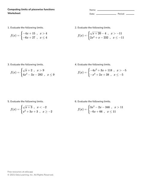 Explorations 5: Introduction to Limits Worksheet for 10th - 12th ...