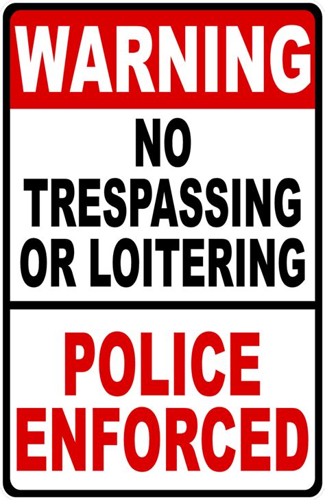 Warning No Trespassing Or Loitering Police Enforced Sign Signs By