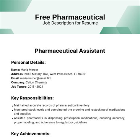 Free Pharmaceutical Job Description For Resume Template Edit Online And Download