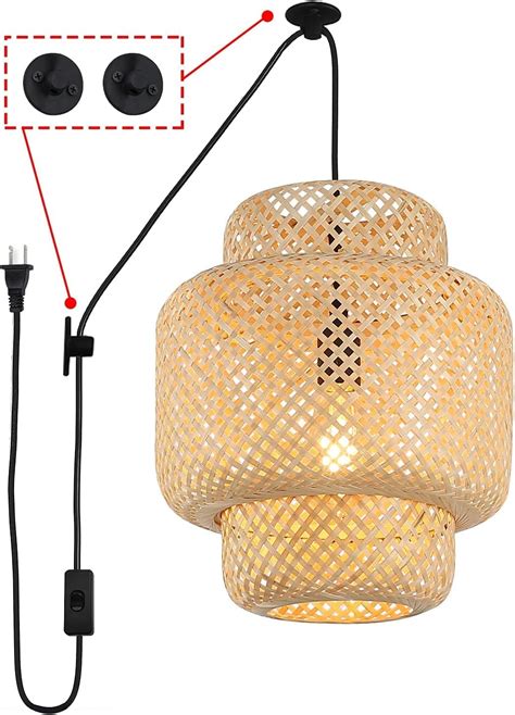 Hand Woven Bamboo Pendant Light For Kitchen Island Plug In Cord