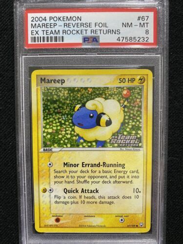 2004 Pokemon Ex Team Rocket Returns Mareep Reverse Foil 67109 Psa 8 Nm