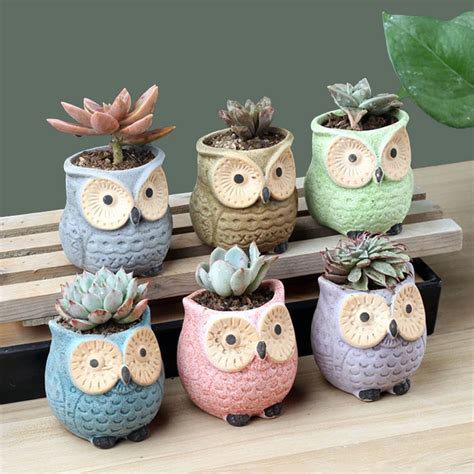 Antique Owl Ceramic Succulent Pot Plants Potted Home Office Desktop