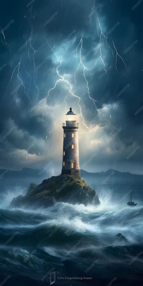 Premium AI Image | lighthouse in the storm with a lightning storm in the background