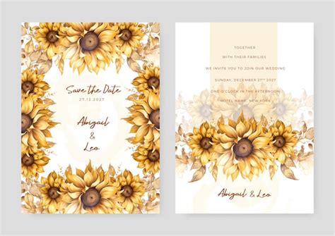 Premium Vector Yellow Sunflower Elegant Wedding Invitation Card