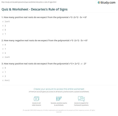 Quiz Worksheet Descartess Rule Of Signs Study Worksheets