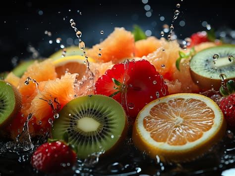 Premium Ai Image Refreshing Splash Of Fruit And Citrus Generative Ai