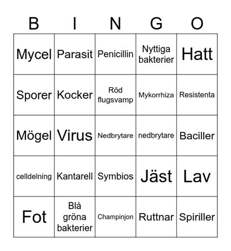 Svampar Och Bakterier Bingo Card