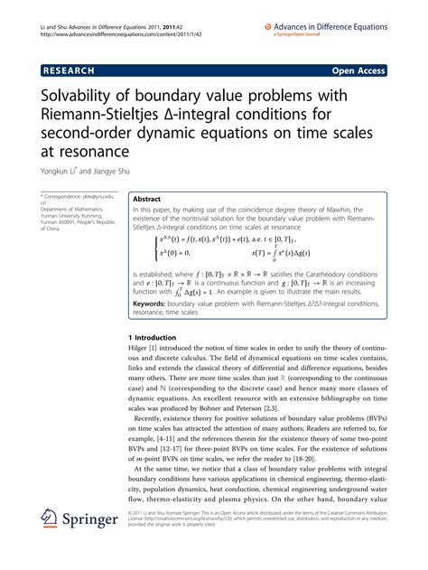 SOLUTION Solvability Of Boundary Value Problems With Riemann Stieltjes