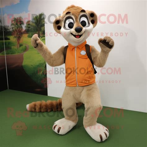 Tan Lemur Mascot Costume Character Dressed With A Polo Shirt And Foot Pads Mascot Costumes