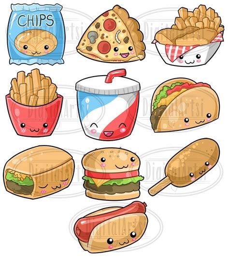 Kawaii Junk Food Clipart Cute Fast Food Download Kawaii Etsy Food