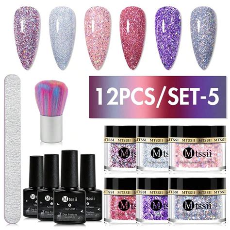12PCS Set 5g Dipping Nail Powder Set Glitter Dust Nude Pink No Need Lamp Cure Natural Dry Long