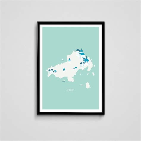 Greek Map of Skiathos Greece Poster Wall Art Poster Illustrated Map ...