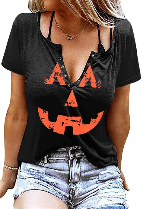 Halloween Pumpkin Shirt For Women Hocus Pocus Shirts Pumpkin Face T