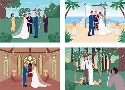 Wedding Ceremony Flat Color Vector Faceless Characters Wedding Cartoon ...