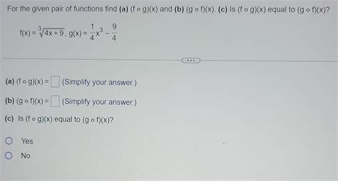 Solved For The Given Pair Of Functions Find A F∘g X And