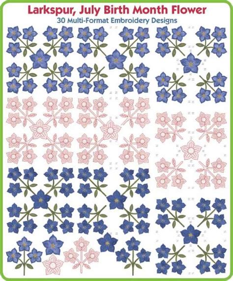 Larkspur July Birth Month Flower Embroidery Design Pack Embroidery