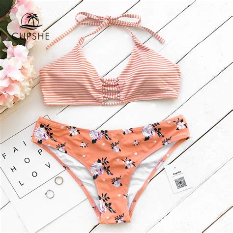 Cupshe Orange Fanta Licou Bikini Ensemble Femmes Triangle Dos Lacets