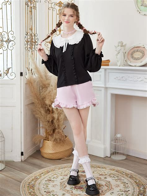 Kawaii Peter Pan Collar Flounce Sleeve Blouse Shein Usa