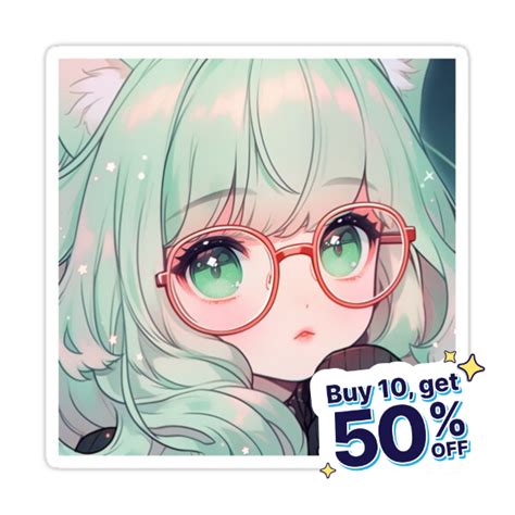 Cute Green Chibi Anime Girl Wearing Glasses Sticker For Sale By Bubblegoth In 2024 Anime