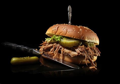 Premium Ai Image A Shot Of A Pulled Pork Sandwich With A Side Of A Pickle Spear