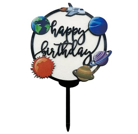 Solar System Astronaut Happy Birthday Cake Topper Space Galaxy Theme