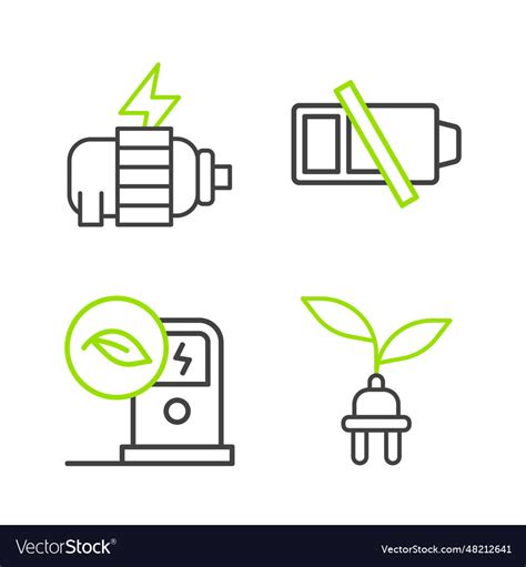 Set Line Electric Saving Plug In Leaf Car Vector Image